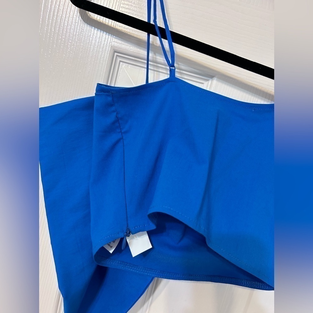 NWT ZARA, Asymmetric Voluminous Maxi Bow Tied Crop Top, Small in Blue - Picture 6 of 8